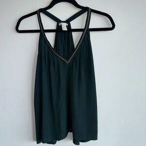 H&M Conscious Racerback Green Tank Blouse Gold Trim Small